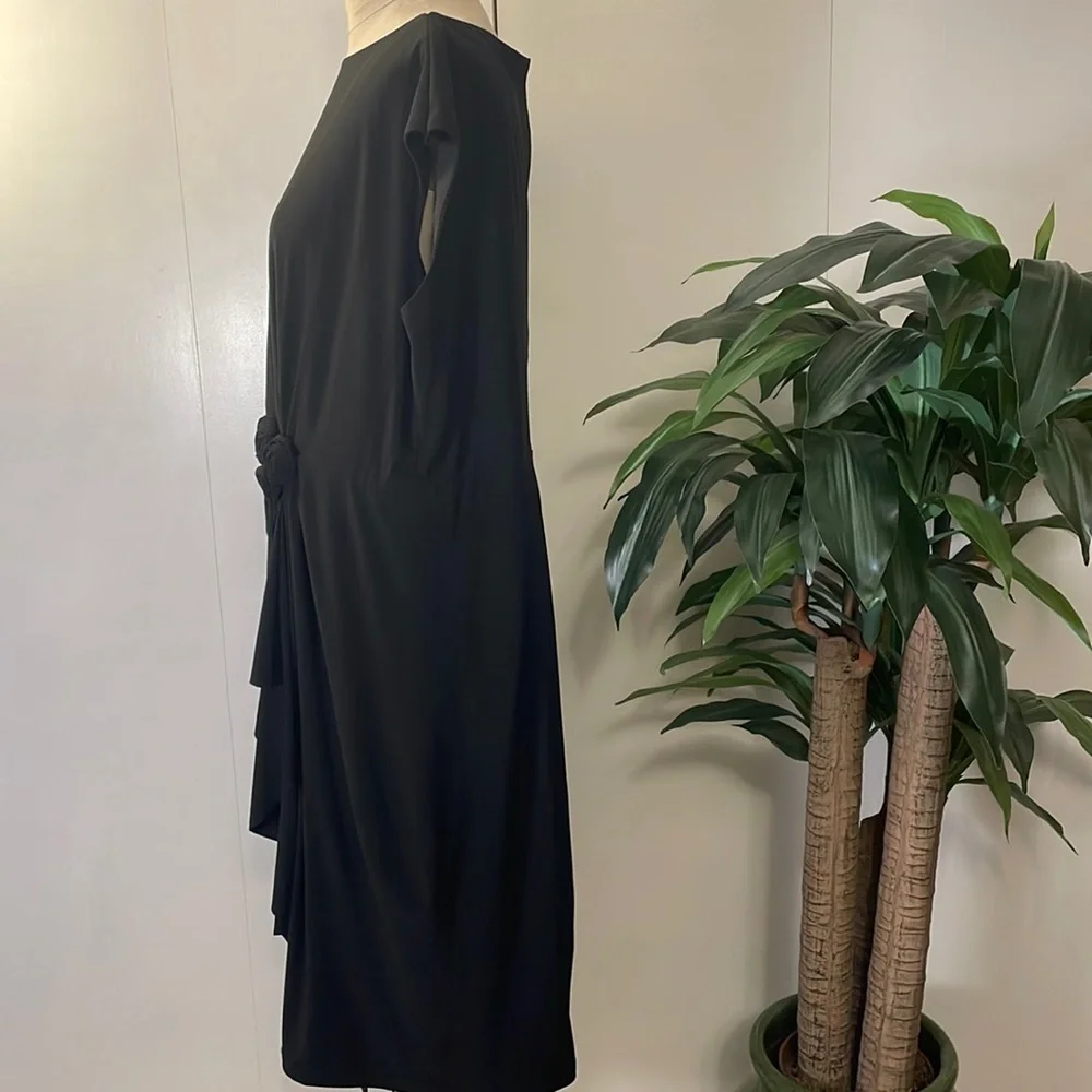 Jones New York cap sleeve black gathered midi dress - Picture 3 of 6